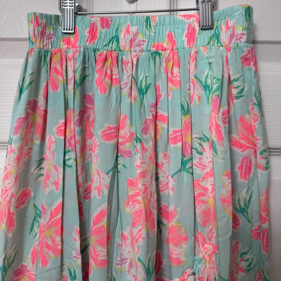 OSHKOSH B’gosh Girls Sz 12 Floral Midi Ruffle Skirt Green Pink Elastic Waistband - Picture 5 of 7